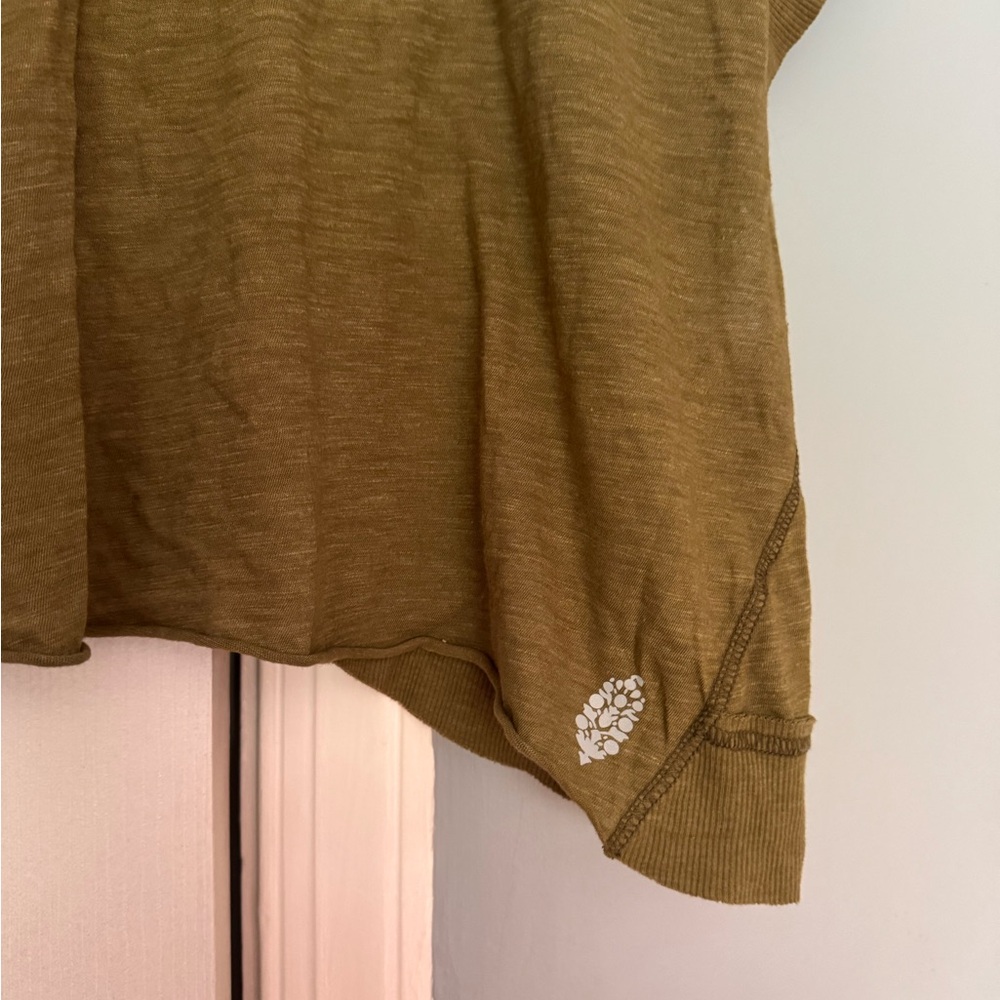 Free People My Time Short Sleeve Tee with Open Back in Olive Green - Picture 9 of 9